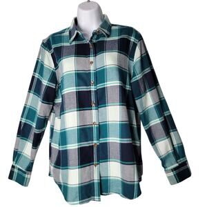 Lands’ End Flannel Plaid Button Shirt Women’s 12P Outdoor Fall Layering Hiking